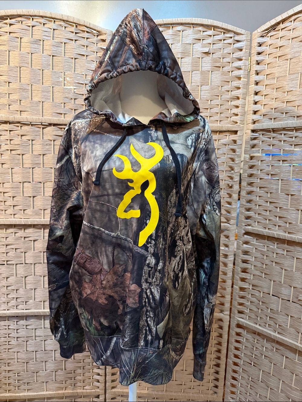 Browning Camo Hoodie with Yellow Buckmark Logo